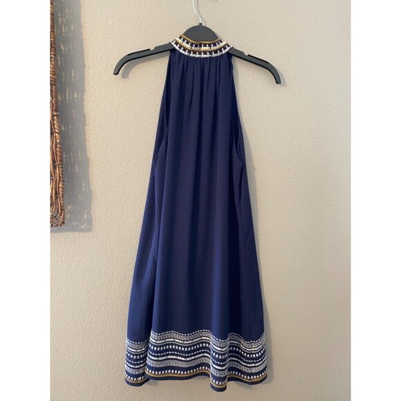 THML Dress Navy Blue S Small A Line Embroidered V Neck Sleeveless Summer - Picture 7 of 8
